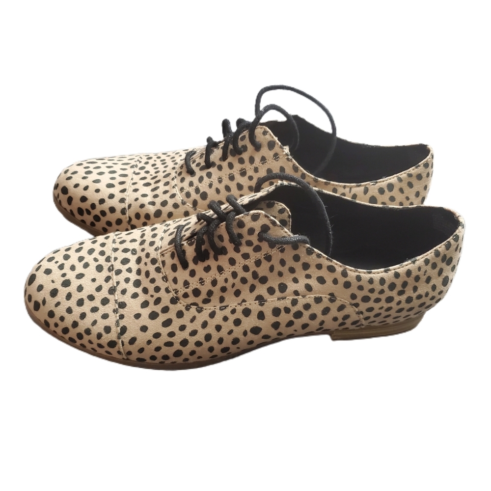 DOLCETTA Women's Size 7.5 Capped Oxford Lace Updotted Animal Print Brown Black